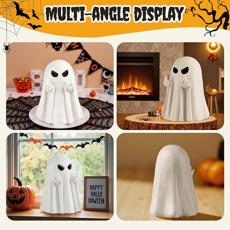 Halloween Middle Finger Ghost Night Light Cute Spooky Ghost Statue Vintage Gothic Resin Statue for Party, Home, Indoor & Porch Halloween Decoration4