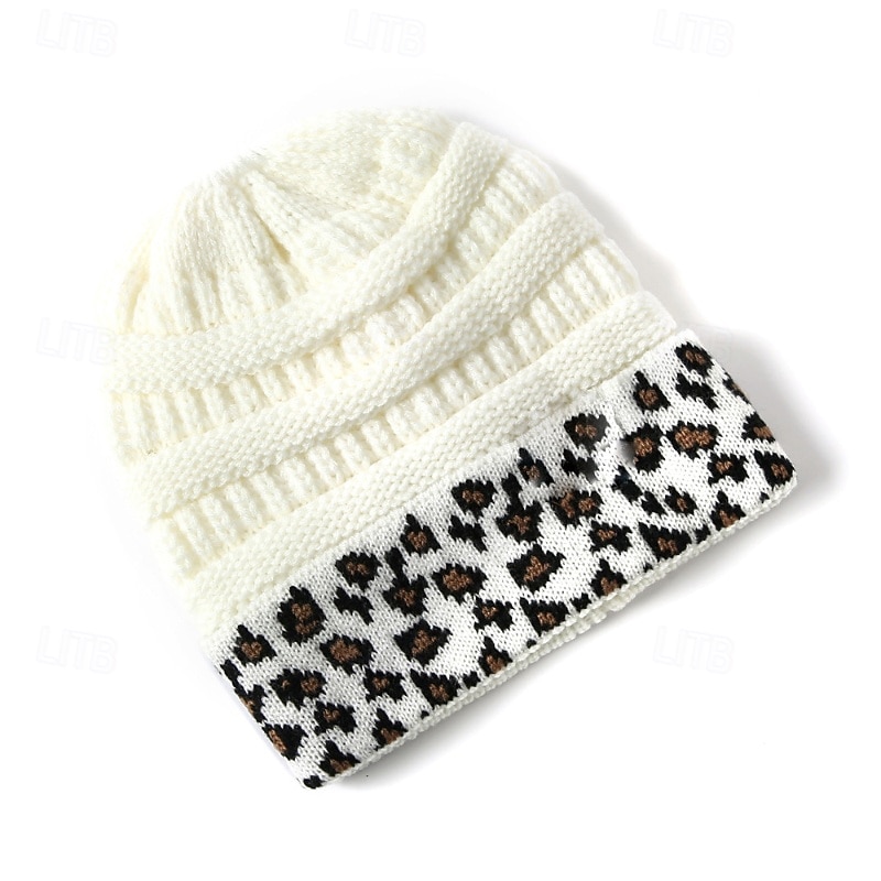Women's Slouchy Beanie Hat Home Daily Holiday Leopard Print Acrylic Fibers Casual Common Warm 1 PC4