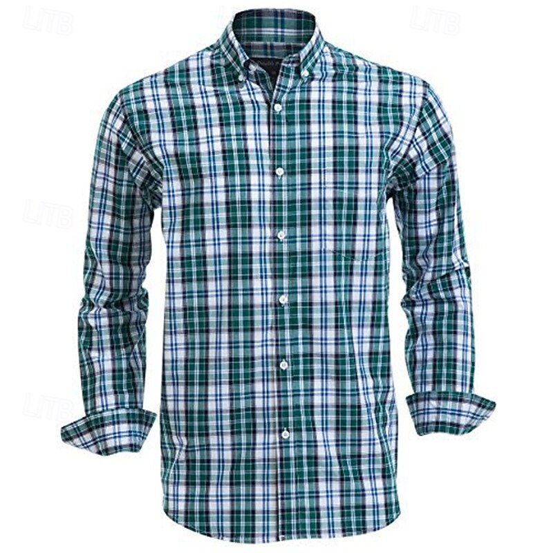 Men's Shirt Summer Shirt Casual Shirt Beach Shirt Button Up Shirt Black Red Blue Green Long Sleeve Plaid Lapel Vacation Hawaiian Buttons Clothing Apparel Polyester Fashion Casual Comfortable3