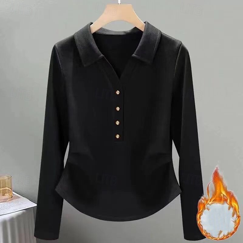 Women's Velvet Shirt Casual Tops Buttons Long Sleeve Top Athleisure V Neck Solid Colored Warm Gym Outdoor Running Sportswear Activewear Black White Red3