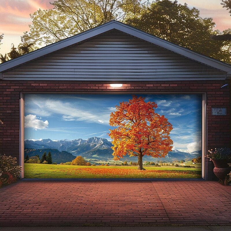 Garage Door Cover Large Hanging Backdrop Landscape Mountain Forest Rustic Cottagecore 3D Party Outdoor Shooting Backgrounds Front Door Home Decor2