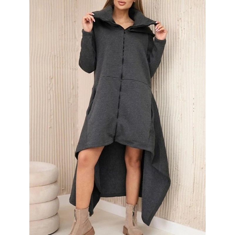 Women's Maxi Dress A Line Dress Casual Daily Loose Fit Plain Long Sleeve Hooded Green Dark Gray Apricot Beige Spring Fall Winter2