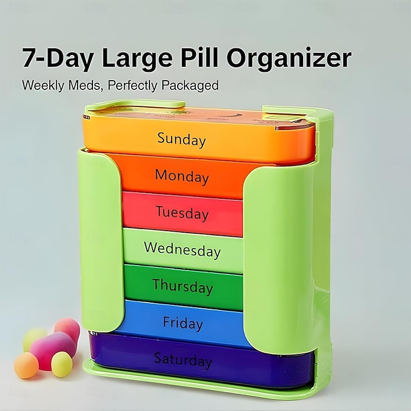 7-Day Large Capacity Portable Pill Organizer Waterproof Medication Organizer Stackable Pill Cases with 4 Times Daily Compartments Travel-Friendly Elderly-Friendly Pill Case for Home Travel Use2
