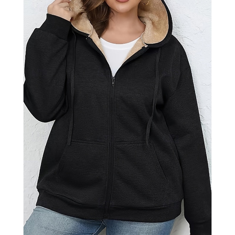 Women's Zip Up Hoodies Plain Casual Long Sleeve Hooded Regular Tops Street Dailywear Zipper Pocket Black Wine Navy Blue Light Grey Dark Gray Fall Winter