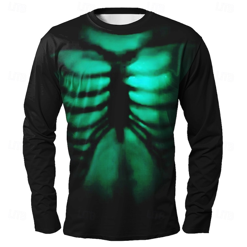 Halloween Men's 3D Flame Skeleton T Shirt Long Sleeve T shirt 3D Print Crew Neck Shirt Fashion Exaggerated Street Casual Daily Red Blue Green Summer Spring Fall Clothing Apparel S M L XL XXL XXXL2