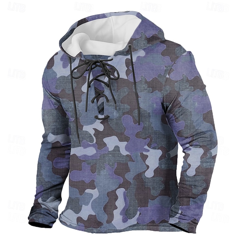 Men's Camo Camouflage Hoodie Sweatshirt Tactical Hooded Outdoor Hunting Blue Green Drawstring Fall Winter Designer2