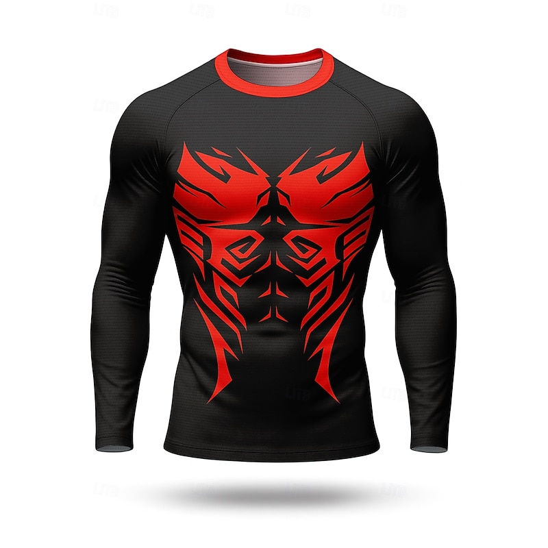 Christmas Men's Compression Shirt Running Shirt 3D Print Long Sleeve Base Layer Geometric Quick Dry Compression Power Flex Moisture Wicking Gym Workout Active Training Cycling Sportswear Activewear