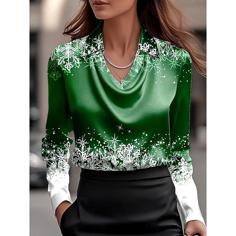 Christmas Women's Shirt Ombre Graphic Abstract Elegant Stylish Basic Long Sleeve Cowl Neck Regular Tops Work Party Evening Wear Daily Ruched Draped Wine Blue Emerald Green Fall Winter3