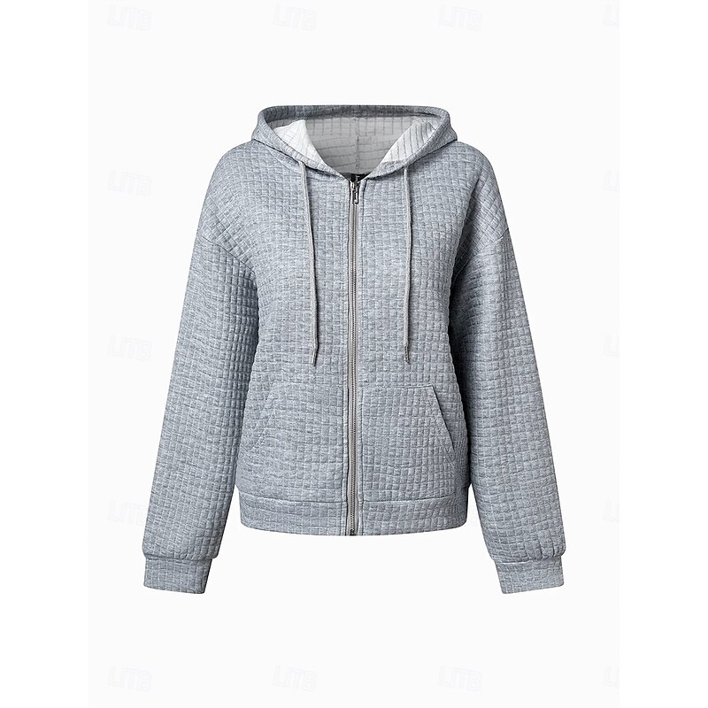 Women's Zip Up Hoodies Zip Up Sweatshirts Plain Fashion Casual Long Sleeve Hooded Regular Tops Street Dailywear Casual Zipper Light Pink White Brown Light Grey Fall Winter2