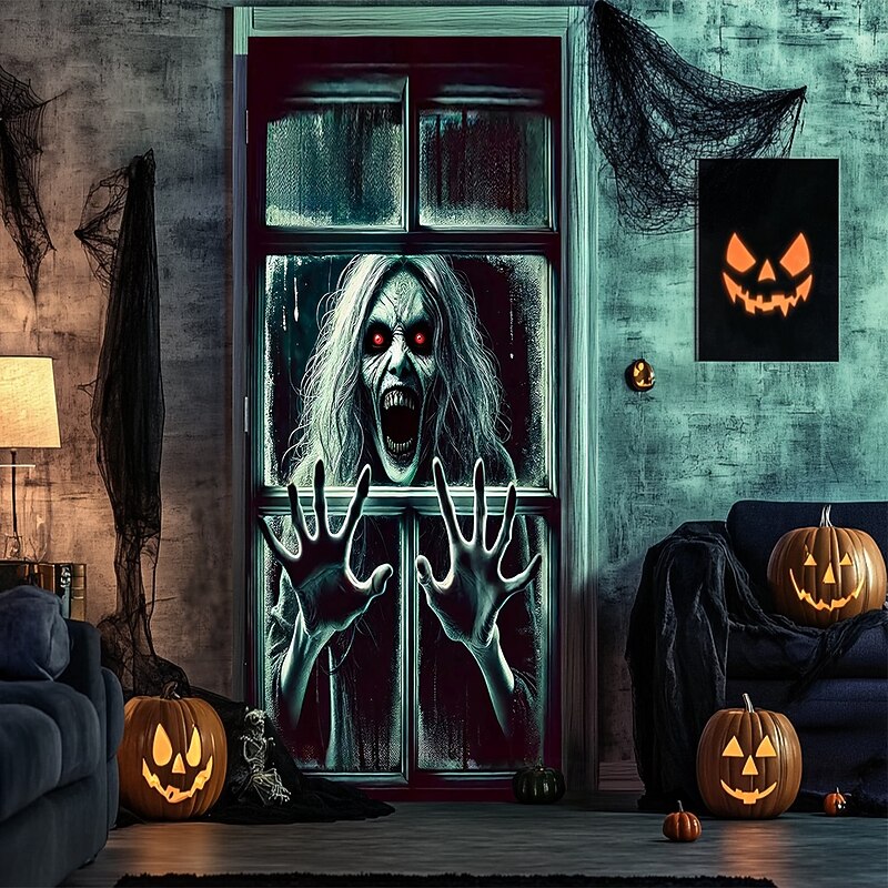 Halloween Tapestry Door Cover Outdoor Banners Ghost 3D Dark Punk Gothic Style Party Dorm Teens Room College Dorm Guys Man Cave Frat Bedroom Shooting Backgrounds Home Decor