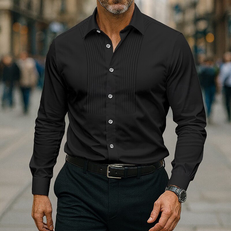 Men's Shirt Dress Shirt Casual Shirt Button Up Shirt Prom Shirt Plain Formal Wedding Black White Red Blue Long Sleeve Turndown Summer Spring Clothing Apparel Pleated3