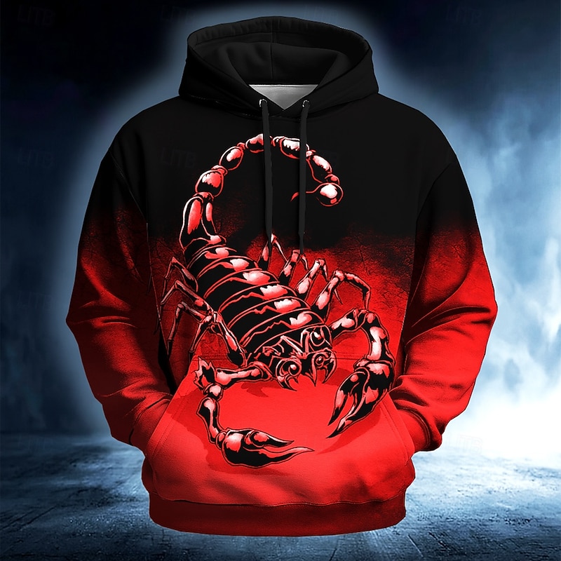 Men's Scorpion Hoodie Sweatshirt Cool Party Crew Neck Club Streetwear Red Blue Drawstring Fall Winter Designer2