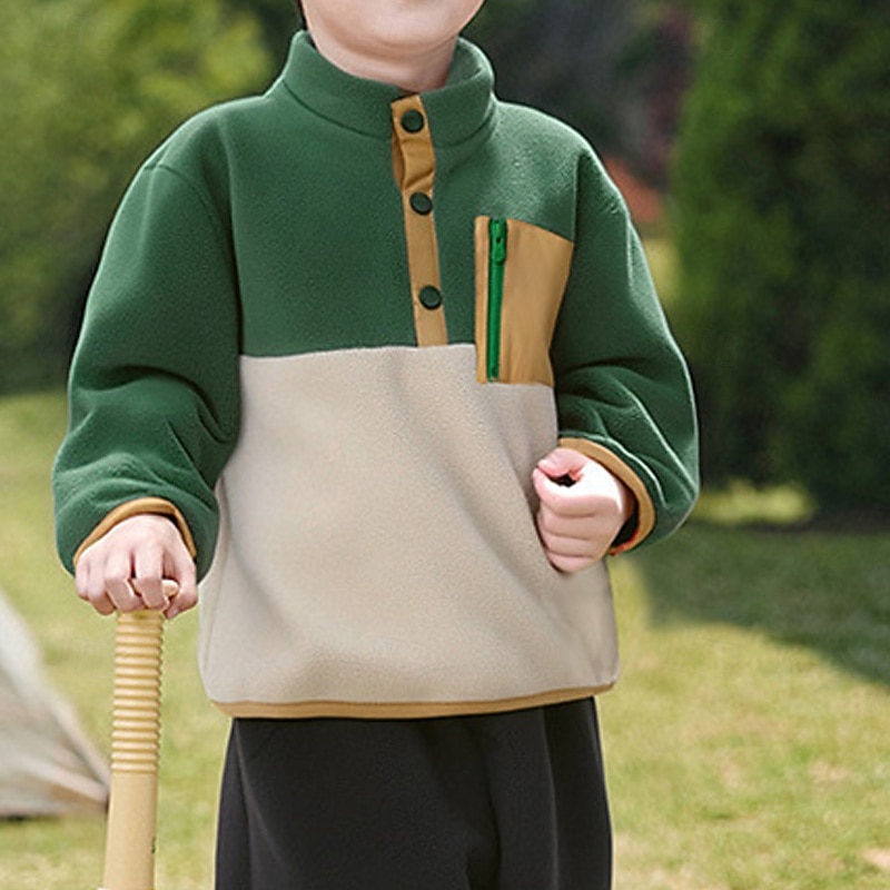 Kids Unisex Baseball Jackets Outerwear Color Block Long Sleeve Comfort Buttons Soft Coat Outdoor Fashion Daily Green Spring Fall 4 years+2