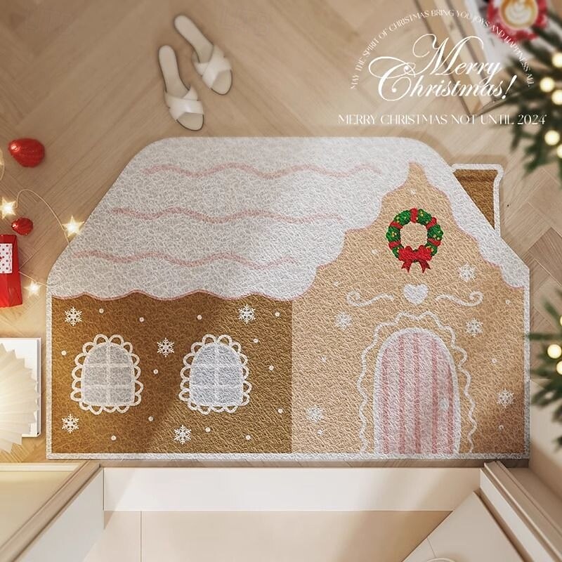 American Style Christmas Doormat, Dirt-Resistant PVC Coiled Entrance Mat, Cut-to-Size Outdoor Dust Removal Floor Mat3