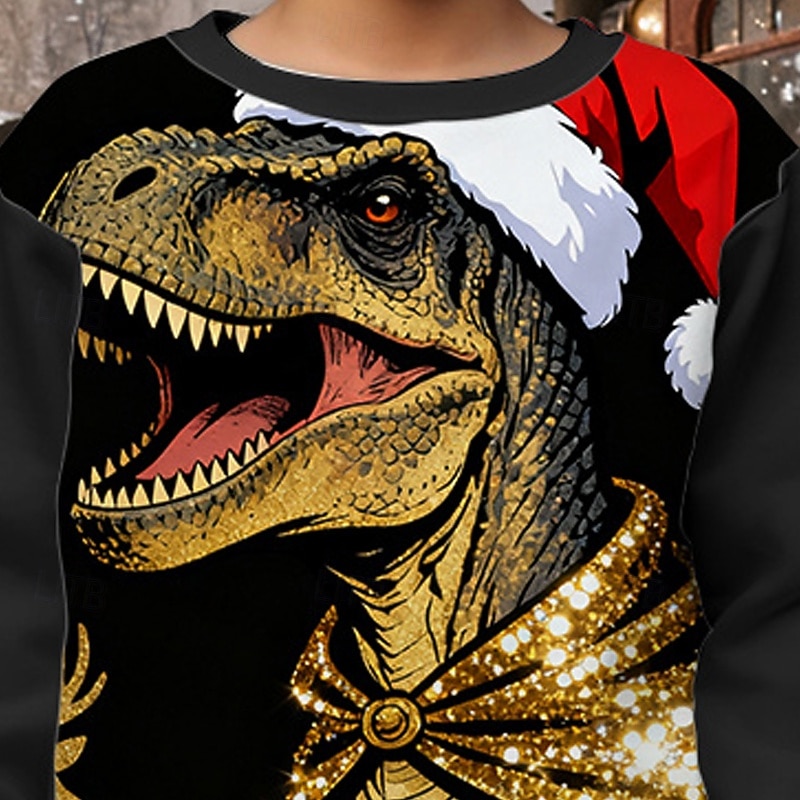 Christmas Boys' 3D Dinosaur Sweatshirt Long Sleeve Spring Fall Fashion Basic Kids 4-12 Years Crew Neck Outdoor Casual Daily Regular Fit2