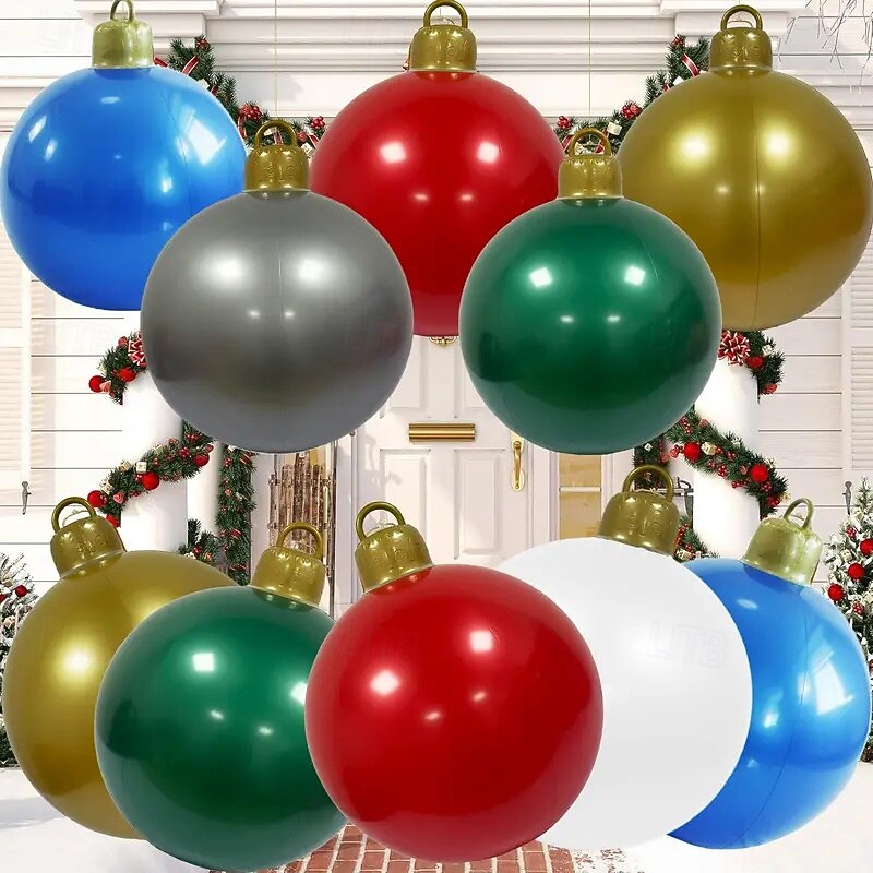 Christmas Outdoor Inflatable Decorated Ball 60cm(23.6Inch) Xmas Huge Large Ornaments for Tree Yard Lawn Garden Porch Blow Up Balls Ornaments with Pump