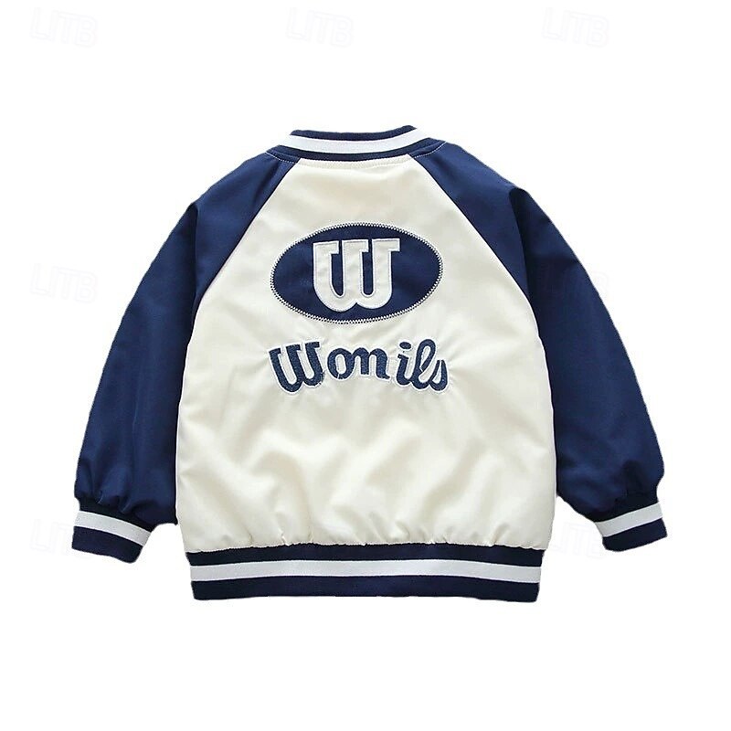 Kids Unisex Baseball Jackets Outerwear Color Block Long Sleeve Zipper Pocket Lightweight Comfort Soft Coat Outdoor Fashion Daily Blue Green Spring Fall 4 years+4