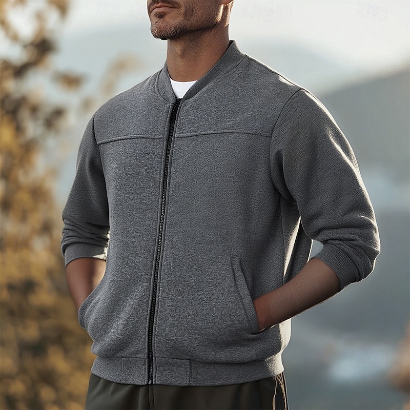 Men's Sweatshirt Zip Sweatshirt Full Zip Sweatshirt Black Red Navy Blue Blue Dark Gray Standing Collar Plain Pocket Sports & Outdoor Daily Holiday Cotton Streetwear Basic Casual Fall Winter Clothing2