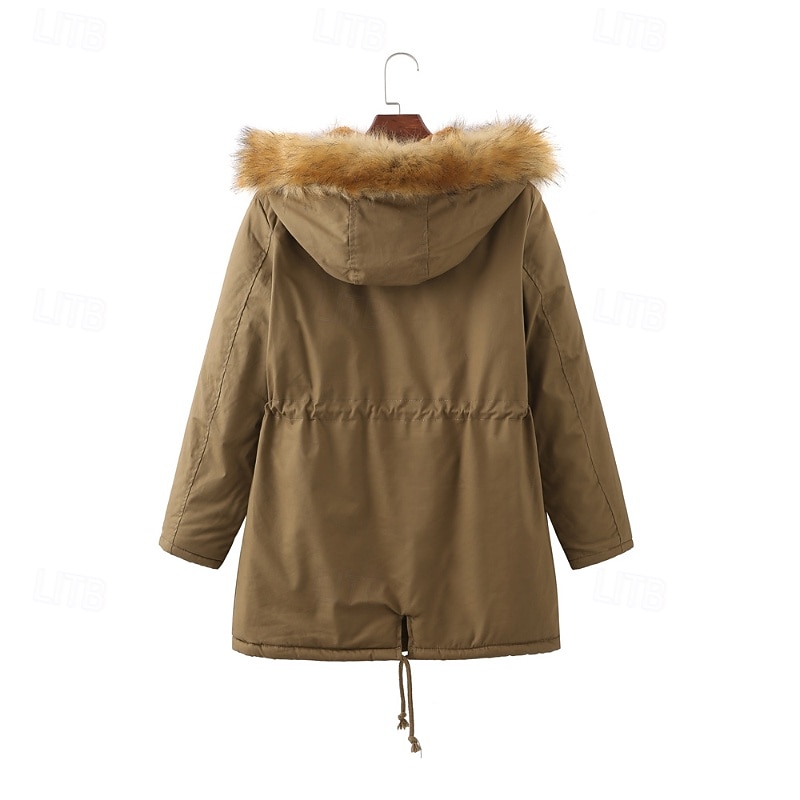Women's Winter Coat Hoodie Jacket Warm Comfortable Zipper Pocket Casual Plain Vacation Going out Weekend Regular Hooded Regular Fit Long Sleeve Outerwear Black Khaki Army Green Fall Winter4