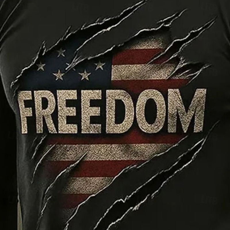 Men's Letter American Flag T shirt Tee Tee Top Long Sleeve T shirt 3D Print Crew Neck Shirt Fashion Designer Casual Vacation Daily Holiday Black All Seasons Clothing Apparel S M L XL 2XL 3XL2