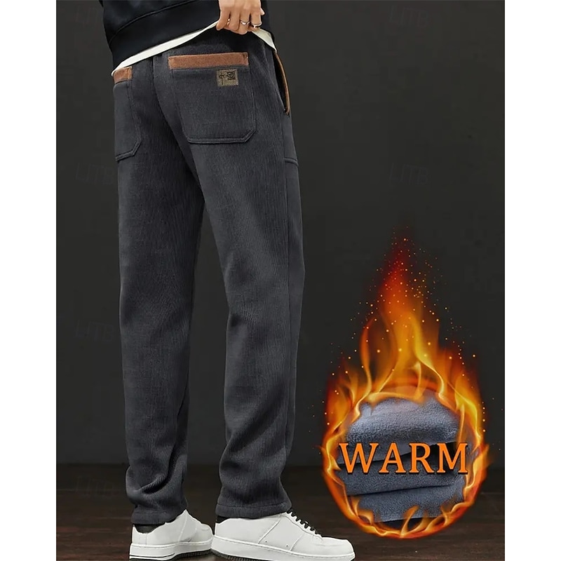 Men's Sweatpants Fleece Pants Corduroy Pants Winter Pants Trousers Drawstring Pocket Elastic Waist Plain Comfort Sports Outdoor Daily Fashion Casual Black Gray Micro-elastic2