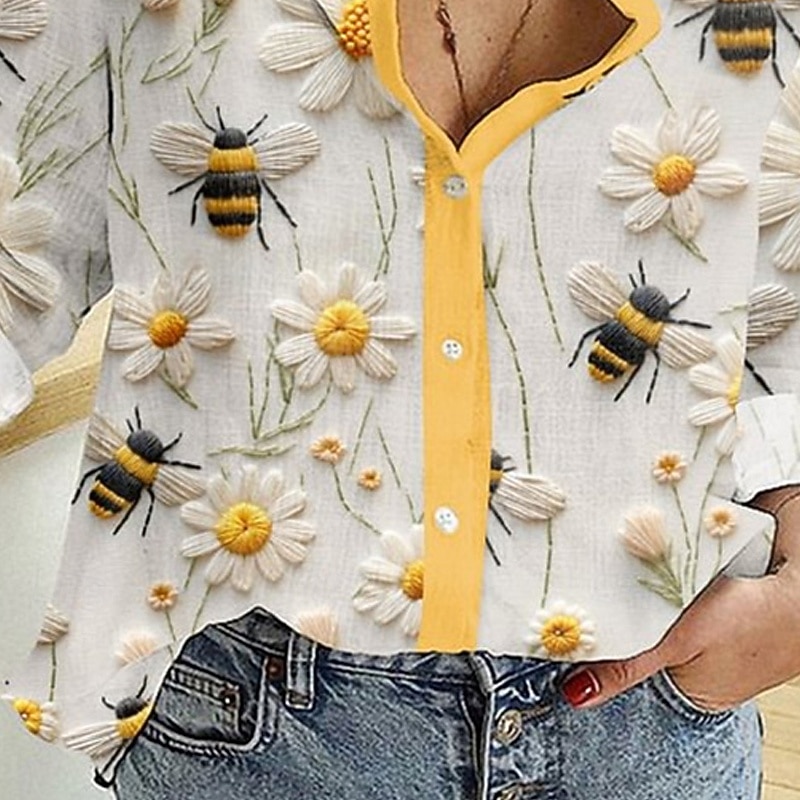 Women's Shirt Blouse Floral Elegant Vintage Stylish Long Sleeve Shirt Collar Regular Tops Daily Holiday Vacation Wear Print White Summer Spring Fall3