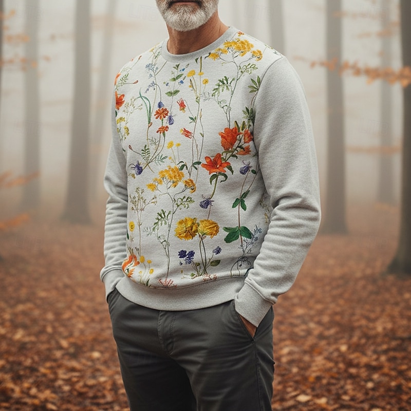 Men's Ditsy Floral Flower / Plants Sweatshirt Sweatshirts Long Sleeve Sweatshirt Crewneck Vintage Retro Print Holiday Going out Festival Print Fall Winter4