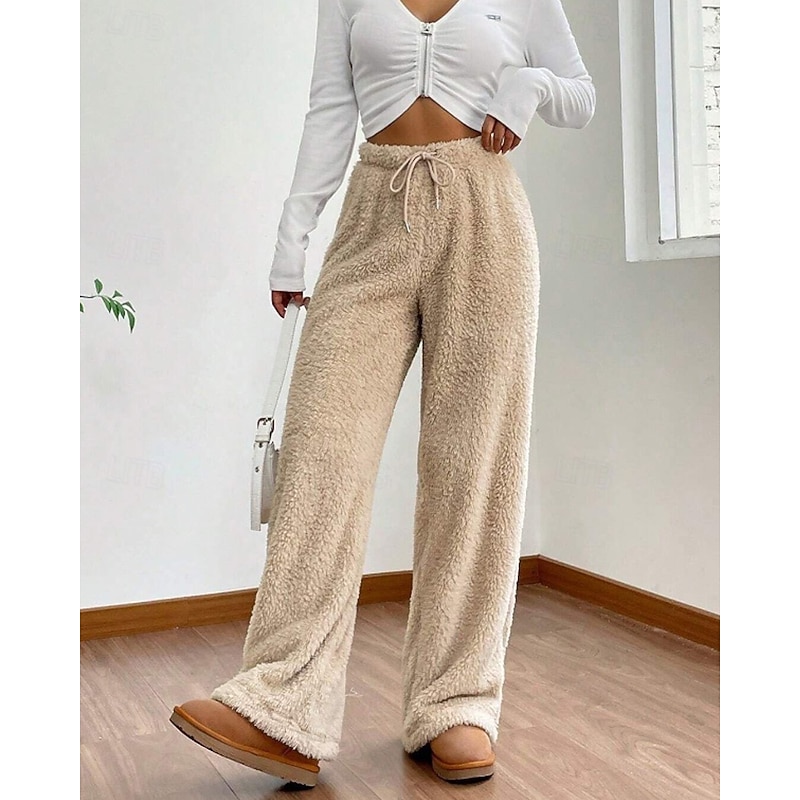 Women's Culottes Wide Leg Chinos Casual Full Length Mid Waist Plain Elastic Drawstring Design Thermal Warm Stretchy Outdoor Vacation Street Camel Apricot Grey Black Winter Loose Fit2