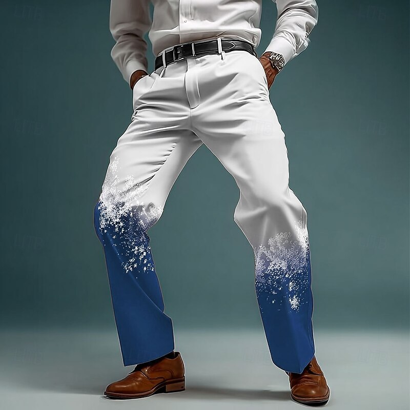 Christmas Men's Snowflake Gradient Color Christmas Costume Trousers Dress Pants Suit Pants Mid Waist Casual Dailywear Holiday Streetwear Relaxed Fit Flat Front Dress Pants with Side Pockets Spring3