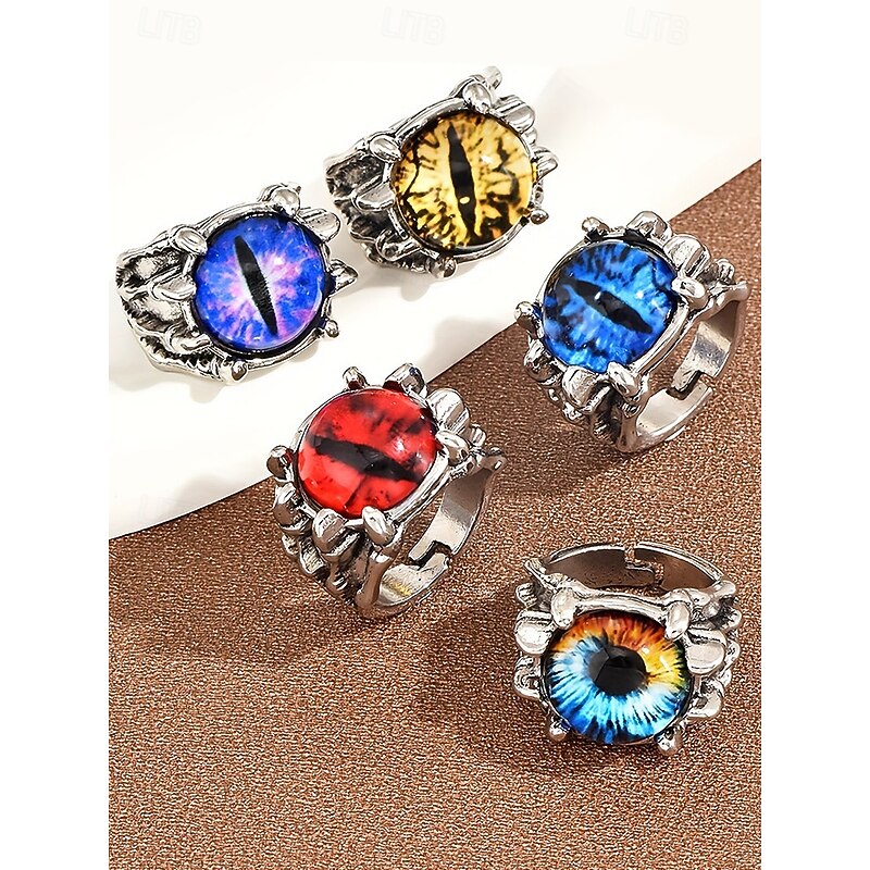 Men's Halloween Dragon Eye Alloy Ring, Gothic Punk Style Adjustable Monster Eye Jewelry for Cosplay, Parties and Festivals3