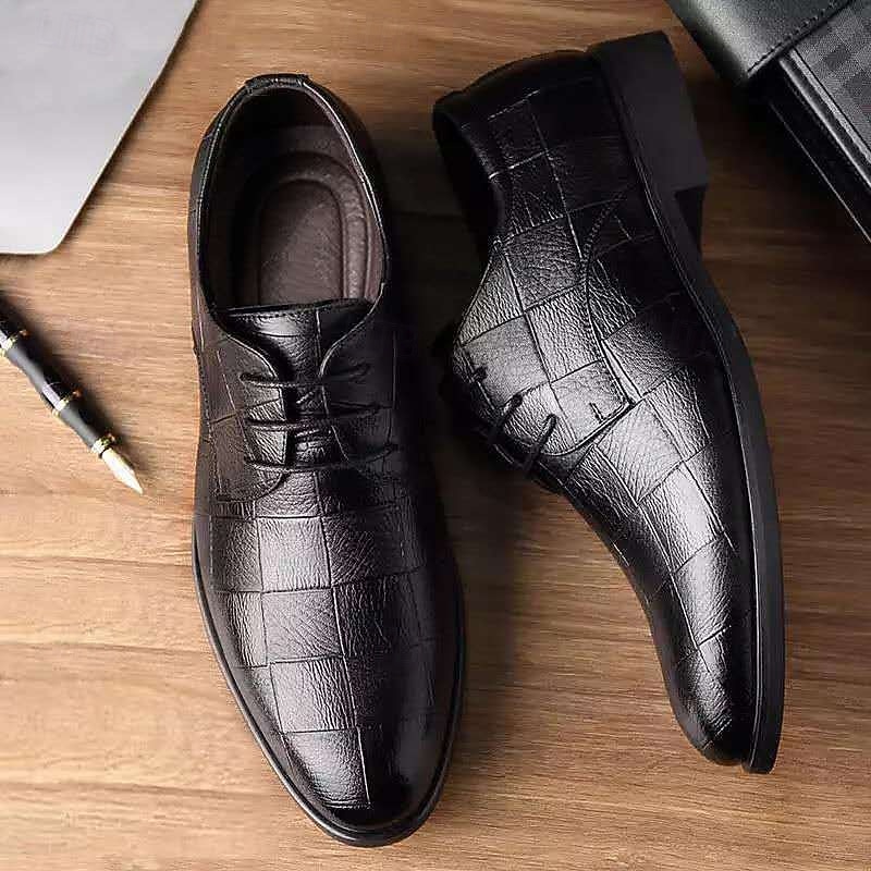 Men's Black Crocodile Pattern  Dress Shoes – Classic Business Formal Oxford Style Footwear for Office and Weddings4