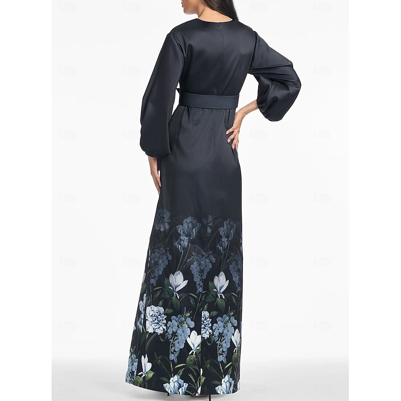 A-Line Mother of the Bride Evening Gown Elegant Dress Formal Wedding Floor Length Short Sleeve V Neck Pocket Satin with Floral Print3