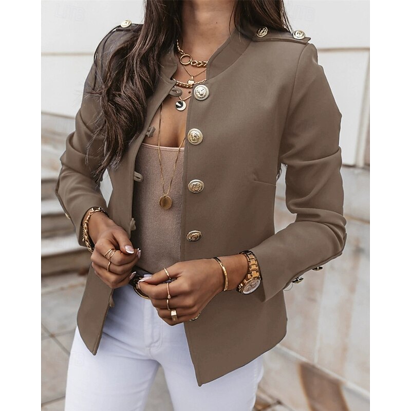 Women's Casual Jacket Comfortable Breathable Buttons Fashion Daily Plain Outdoor Casual Daily Single Breasted Regular Stand Collar Regular Fit Long Sleeve Outerwear Black White Yellow Spring Fall4