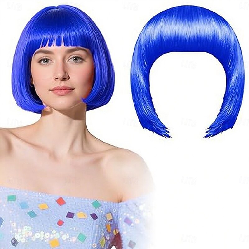 Hot Pink Bob Wig for Women Short Bob Wigs Synthetic Colored Funny Cosplay Hairpieces for Women Men Daily Halloween Costume Party Decorations4