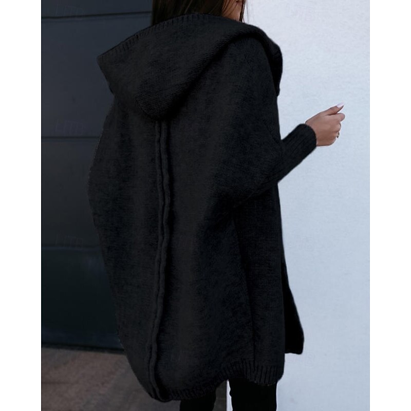 Women's Sweater Cardigan Streetwear Casual Solid Color Hooded Knitted Long Sleeve Long Tops Knit Daily Holiday Weekend Black Khaki Fall Winter4