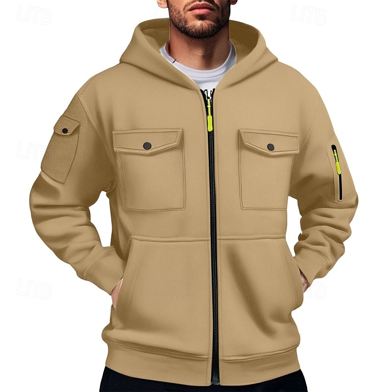 Men's Hoodie Full Zip Hoodie Tactical Hoodie Black White Army Green Red Burgundy Hooded Plain Zipper Pocket Sports & Outdoor Casual Daily Streetwear Cool Sportswear Winter Spring &  Fall Clothing