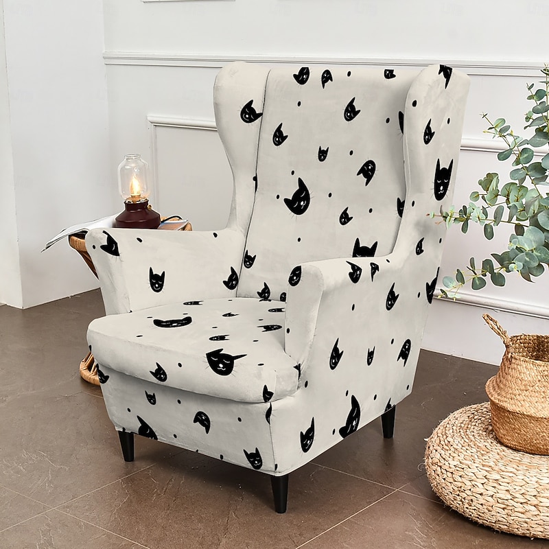 Wingback Chair Cover, Floral, Striped, or Geometric Printed Polyester Slipcover, Durable Non-Slip Chair Protector for Living Room4