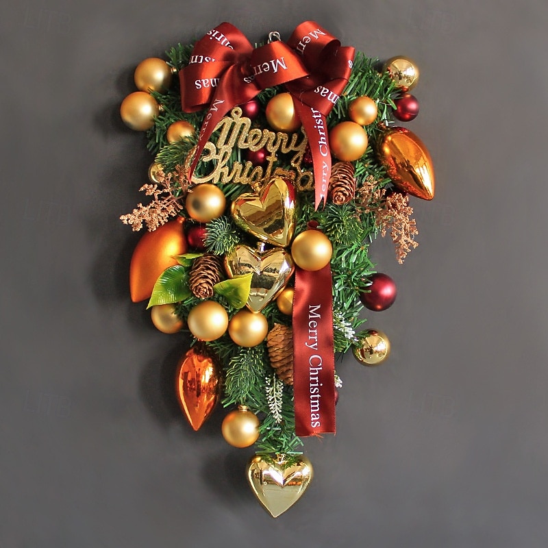 Christmas Swag Wreath for Front Door, Indoor & Outdoor Decoration, Heart-Shaped Ornaments with Hanging Bows and Colorful Balls, Holiday Window, Wall, and Door Hanging Decor4