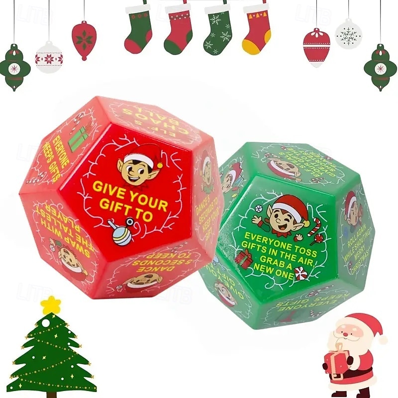 Christmas Gift Exchange Dice 12 Sides with Elf Pattern Hilarious Exchange Party Game Dice Perfect for Holiday Gatherings and Family Fun, Party Games, Christmas Games