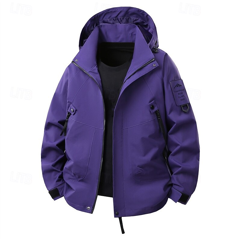 Men's Outdoor Jacket Raincoat Hiking Jacket Daily Hiking Windproof Rainproof Pocket Spring Fall Plain Fashion Classic Hooded Regular Black Yellow Sage Purple Beige Jacket4