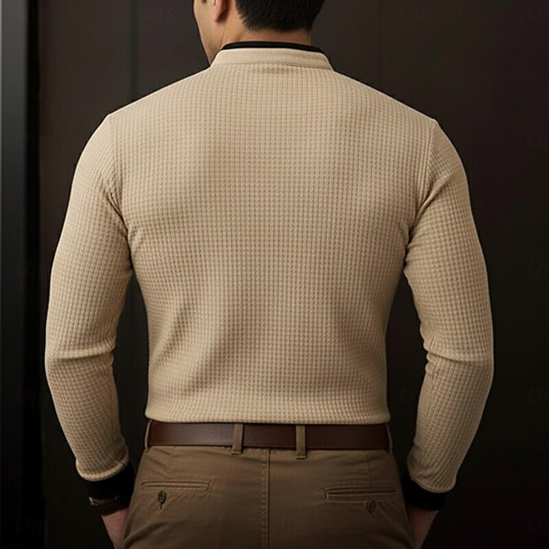 Men's Golf Polos Shirts Waffle Knit Polo Shirt Business Casual Stand Collar Long Sleeve Fashion Basic Solid Color Color Block Knitting Fall Winter All Seasons Regular Fit White Burgundy Royal Blue3