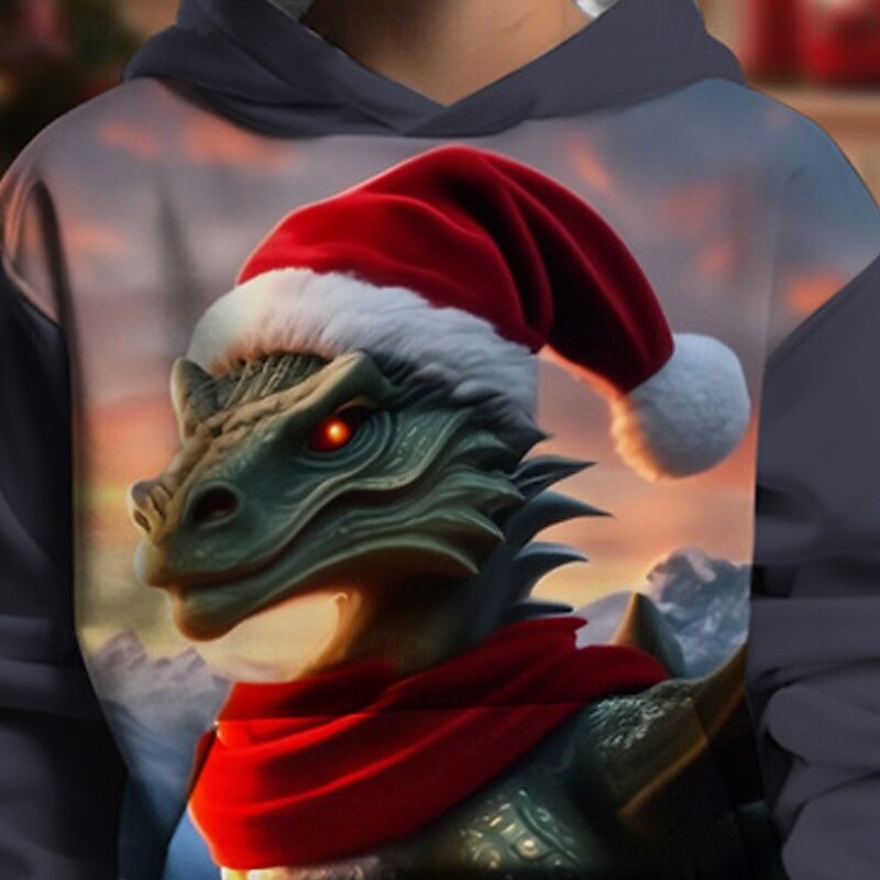 Christmas Boys' 3D Dinosaur Hoodie Long Sleeve Spring Fall Fashion Streetwear Kids 4-12 Years Hooded Outdoor Casual Daily Regular Fit2