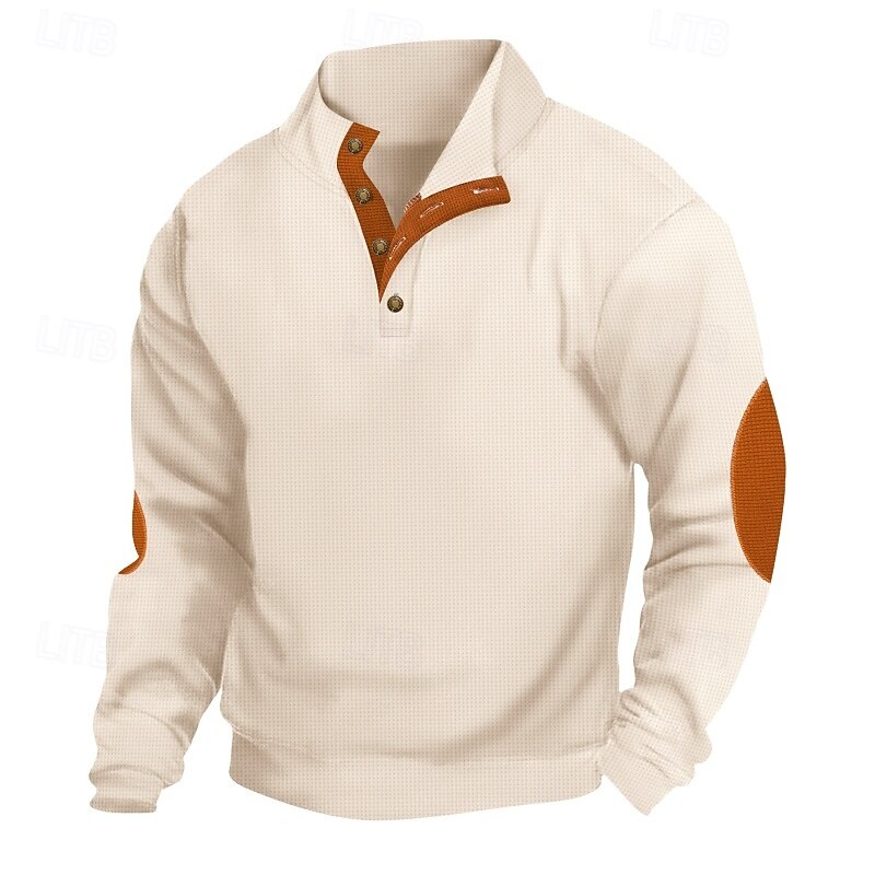 Men's Sweatshirt Waffle Sweatshirt Pullover Button Up Hoodie Black White Blue Khaki Gray Standing Collar Plain Patchwork Sports & Outdoor Casual Daily Streetwear Cool Sportswear Spring & Fall All4