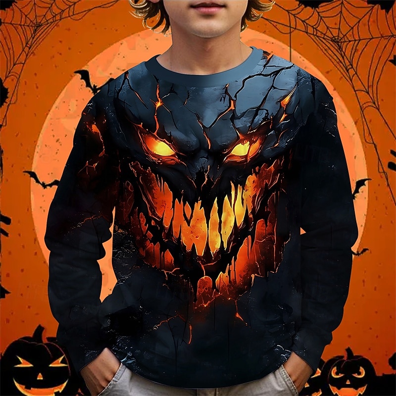 Halloween Boys' 3D Graphic T shirt Tee Long Sleeve Spring Fall Fashion Basic Kids 4-12 Years Crew Neck Outdoor Casual Daily Regular Fit