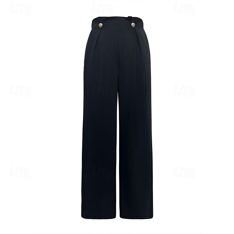 Women's Culottes Wide Leg Chinos Straight Elegant Streetwear Casual Full Length Medium Waist Plain Elastic Waist Comfortable Micro-elastic Outdoor Office Street Black Spring Fall Regular Fit4