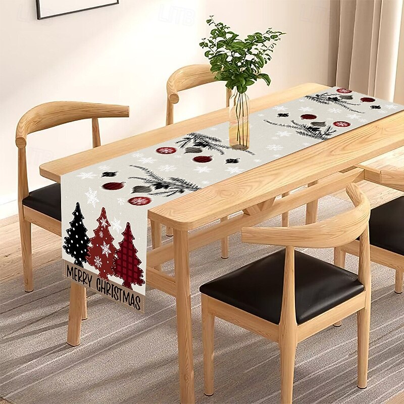 Christmas Linen Table Runner, Holiday Printed Tablecloth, Festive Kitchen Dining Table Mat, Wholesale Direct from Manufacturer3