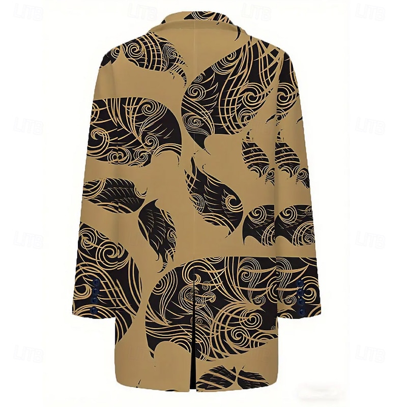 Men's Trees / Leaves Plant Overcoat Coat Thermal Warm Casual Business Daily 3D Print Buttons Front Pocket Spring Fall Winter Notch Long Sleeve Brown3