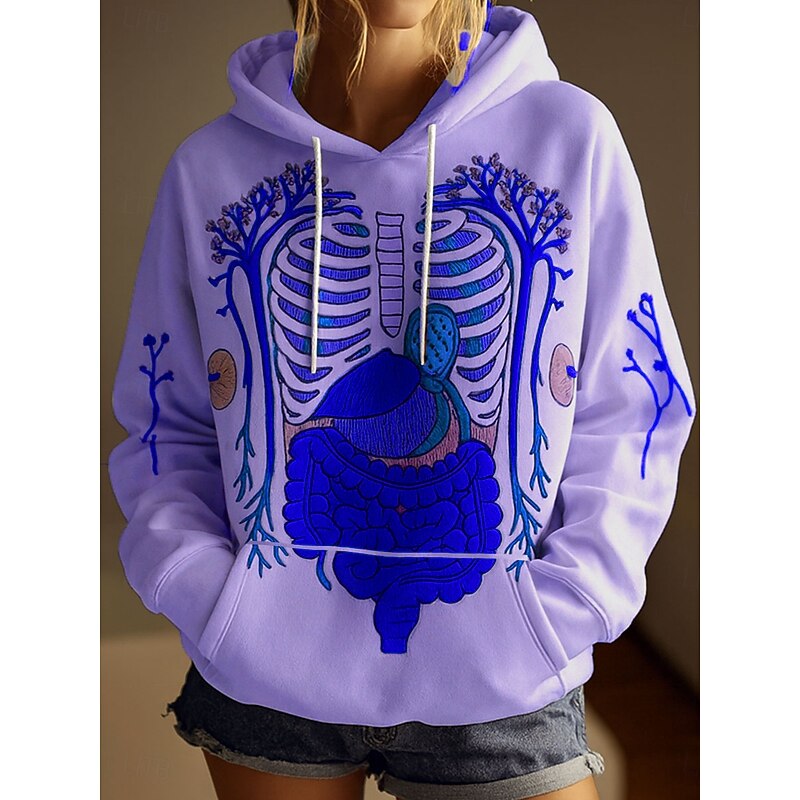 Halloween Women's Pullover Hoodie Sweatshirt Skeleton Graphic Skull Casual Long Sleeve Hooded Regular Tops Party Evening Wear Street Dailywear White Pink Purple Green Spring Fall Winter3