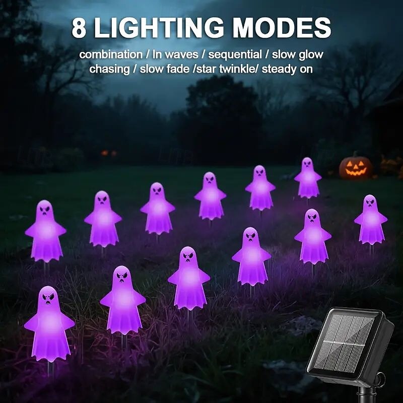 12PCS Halloween Solar Path Lights Outdoor Waterproof Lawn Lights Halloween Ghost Lights Yard Park Cemetery Path Driveway Horror Atmosphere Decoration3