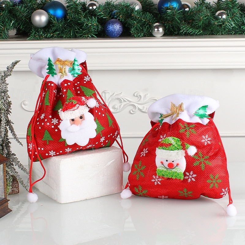 Christmas Creative Gift Bag Fabric Red Handheld Tote Sack Candy Bag Holiday Party Favor Christmas Decorations Reusable Storage Pouch Kids Present Wrapping Accessories4